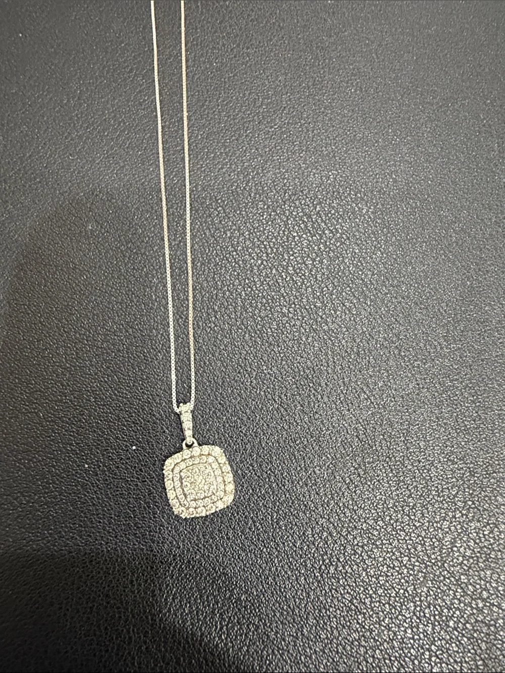 Diamond Halo Square Pendant Necklace - 10K White Gold. 1/3-1/2 tcw.